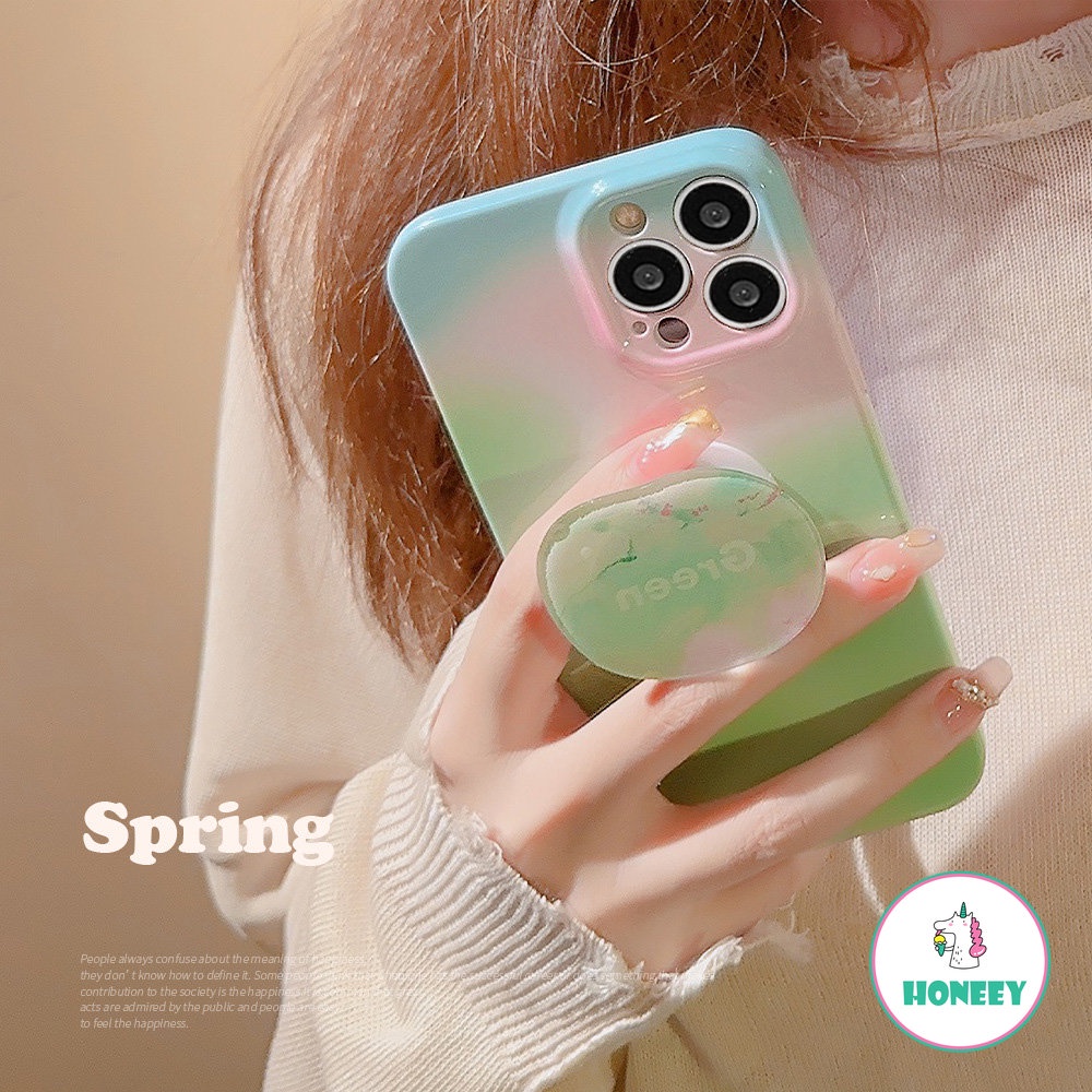 IPHONE Casing Ponsel Braket Glossy Hijau Pink Biru Gradasi Mewah Untuk Iphone14 13 12 11 Pro Max Xr Xs7 8 14 Plus Case Cute Cover