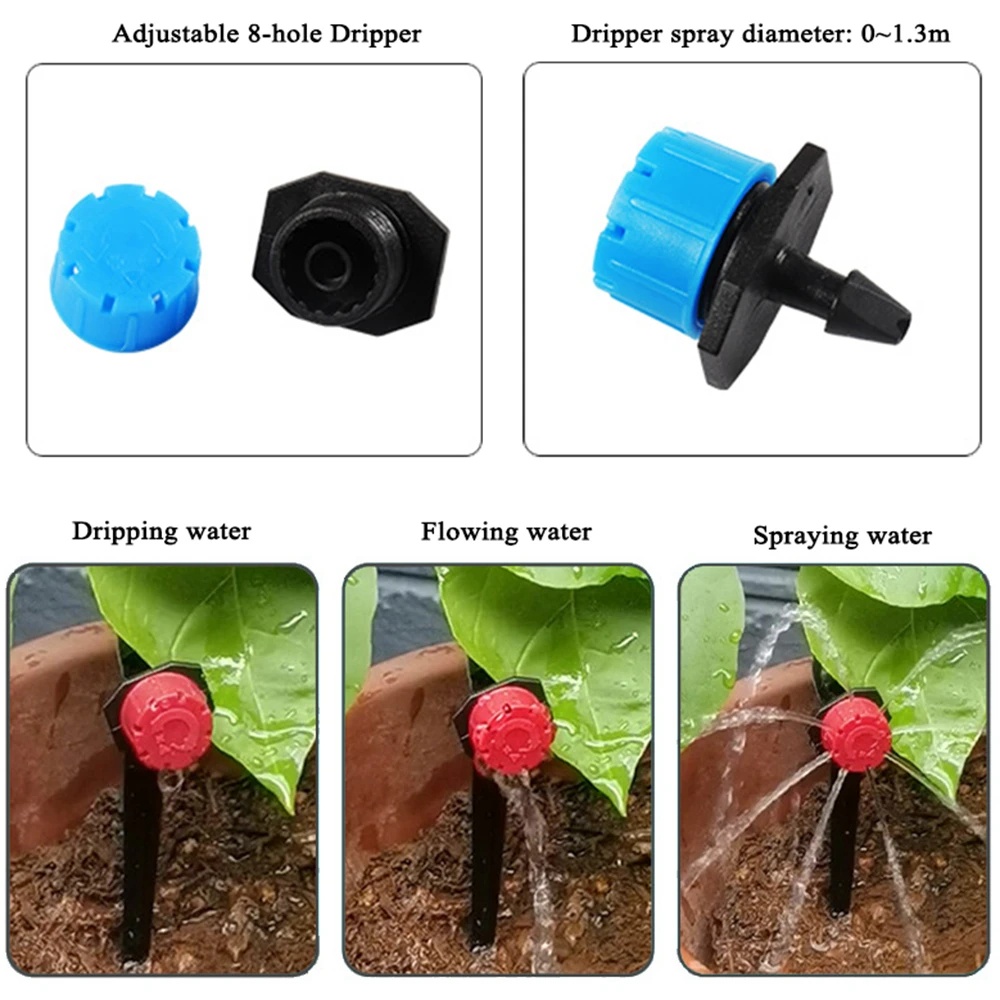 Dripper Irigasi Otomatis 8lubang Adjustable/Nozzle Irigasi Taman 360derajat/sistem Penyiraman Penyemprotan Air Tanam Hijau/Alat Penyemprot Pertanian Irigasi