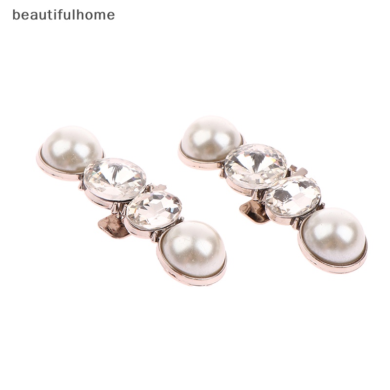 {beautifulhome} 1pasang Lady Removable Rhinestone Pearl Shoe Buckle DIY Shoes Decor Aksesoris.