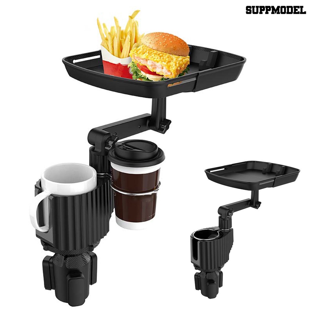 [SM] Car Cup Holder Tray Dual Slot 360derajat Rotatable Adjustable Universal Phone Support Otomotif Tempat Gelas Kopi Nampan Makanan Meja Aksesoris Mobil