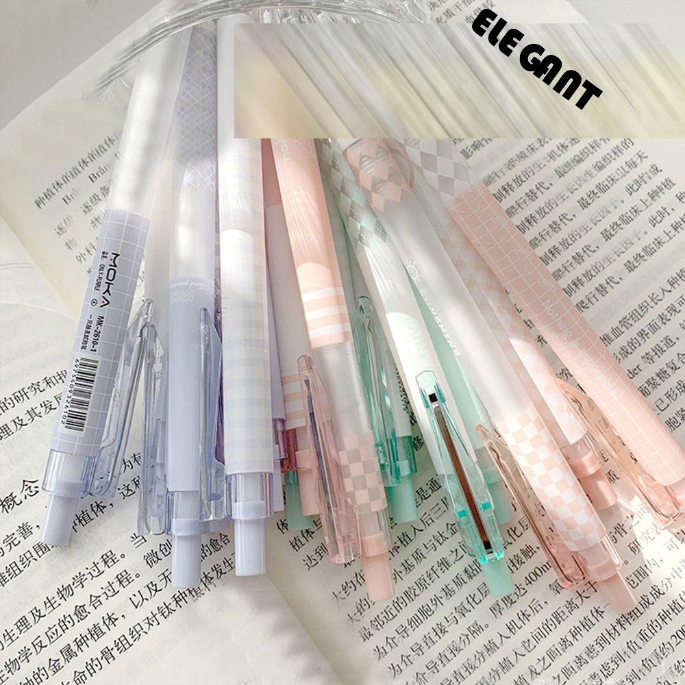 [Elegan] Check Press Gel Pen Set 6pcs /Set 0.5mm Kantor Sekolah Tinta Hitam Anak Bolpoin