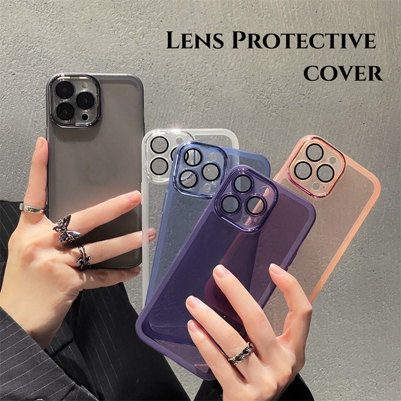 IPHONE Fashion Casing Ponsel Transparan Sederhana Untuk Iphone11 13 12 14 Pro Max12 13 Pro 14 plus Perlindungan Lensa Tepi Lurus Shockproof Cover