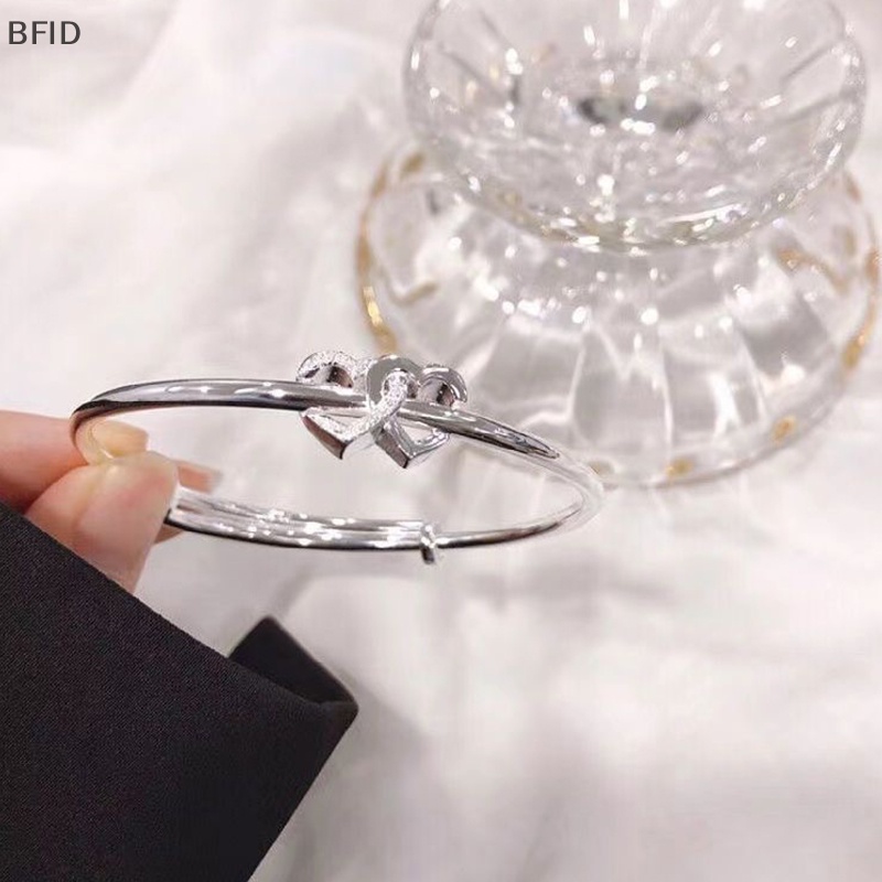 [BFID] Fashion Ganda Hati Adjustable Bangle Fashion Warna Perak Kepribadian Sederhana Gelang Untuk Wanita Gadis Persahabatan Perhiasan Hadiah [ID]