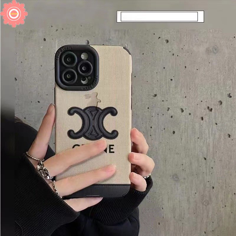 IPHONE Case Stiker Tekstur Kulit Mewah Kompatibel Untuk Iphone7 8 Plus XR X XS Max11 14 12 13 Pro Max Pola Rajut Lucu Garis Keju Bear Lembut Trendi Merek Silicon Cover