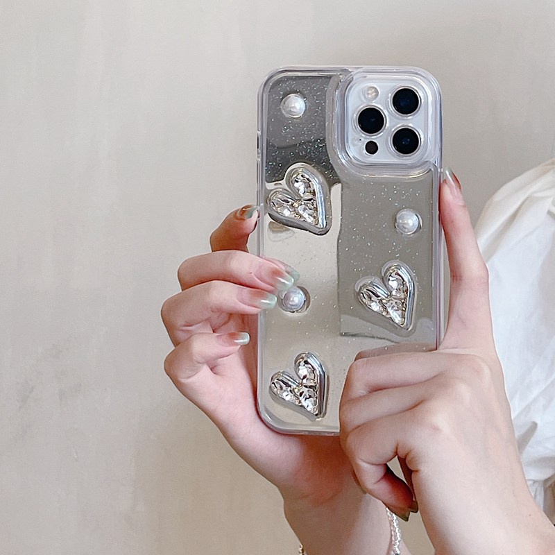 Nice！Shine Pearl Love Mirror Soft TPU Case HP iP iPhone 14 13 12 11 Pro Max Drop Glue FTD Casing Apple