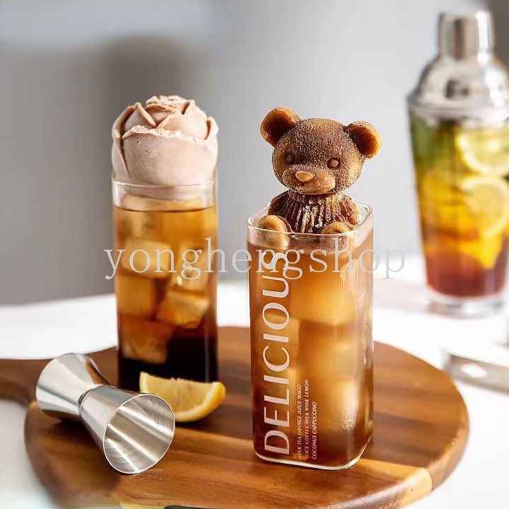 Kreatif 3D Bunga Mawar Berbentuk Es Batu Tray Silikon Anti-Lengket Kartun Beruang Es Cetakan Untuk Whiskey Wine Cocktail Minuman Dingin Ice Maker DIY Es Krim Popsicle Cetakan