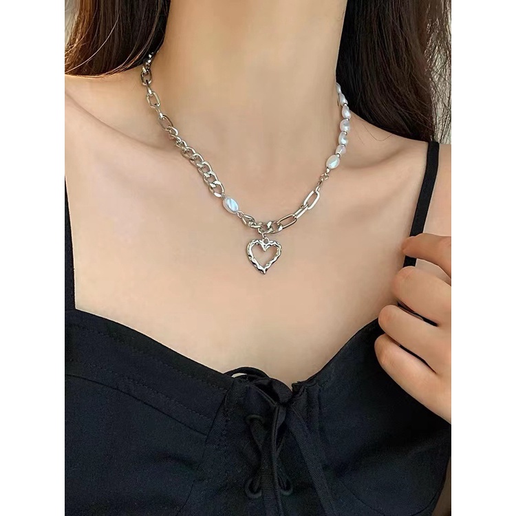 Kalung Hati Mutiara Niche Mewah Ringan Kalung Klavikula High-End