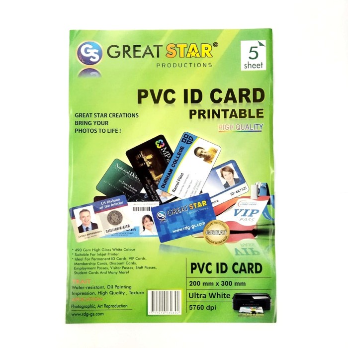 

Kertas Foto Great Star PVC ID Card A4 490gsm 5 Lembar