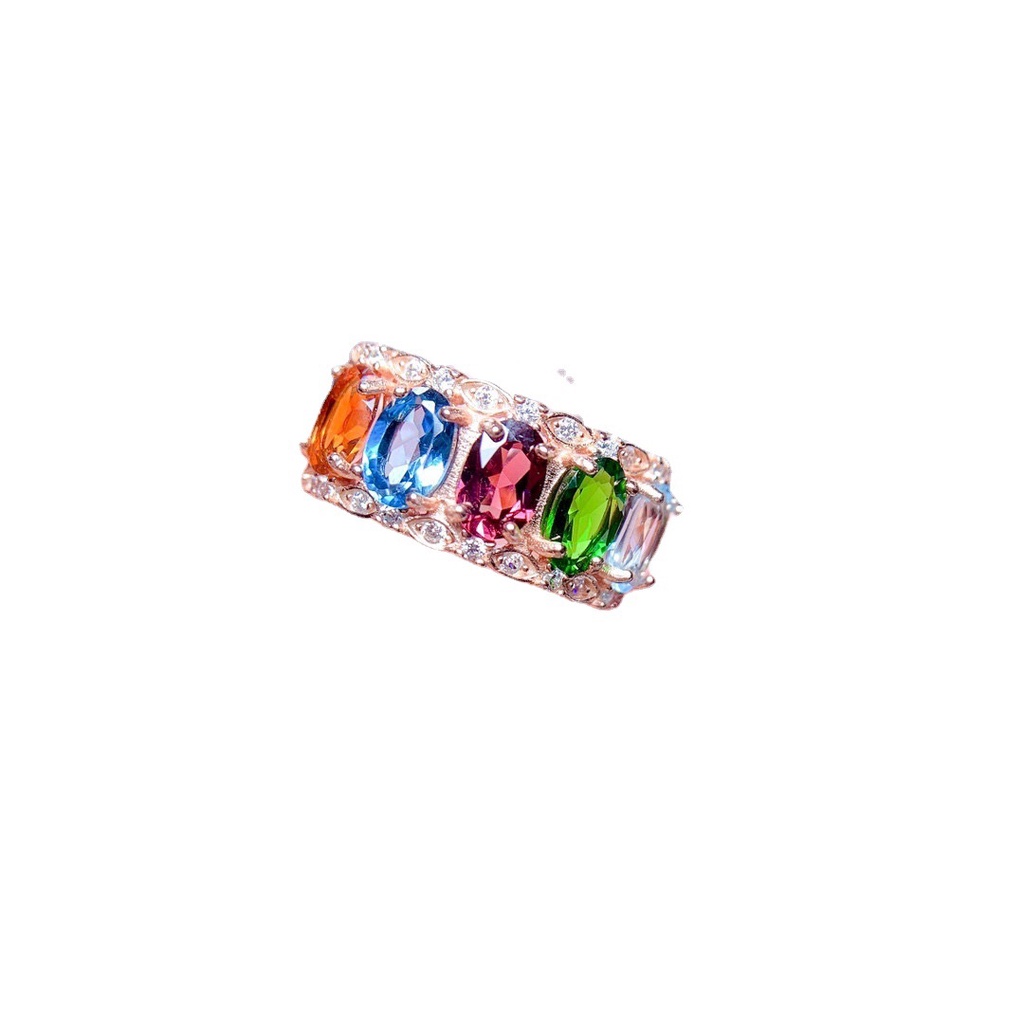 [FRA] Imitasi natural multi-treasure crystal ring Cincin Voli Wanita Dengan Variasi Harta Berwarna open rings