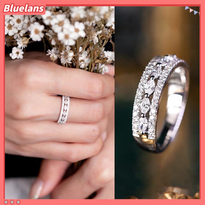[BLS] Mewah Desainer fashion Temperamen 18 K Berlapis Emas Setengah Lingkaran Penuh Berlian marquise Zirkon Cincin Berlian Cincin Wanita Cincin