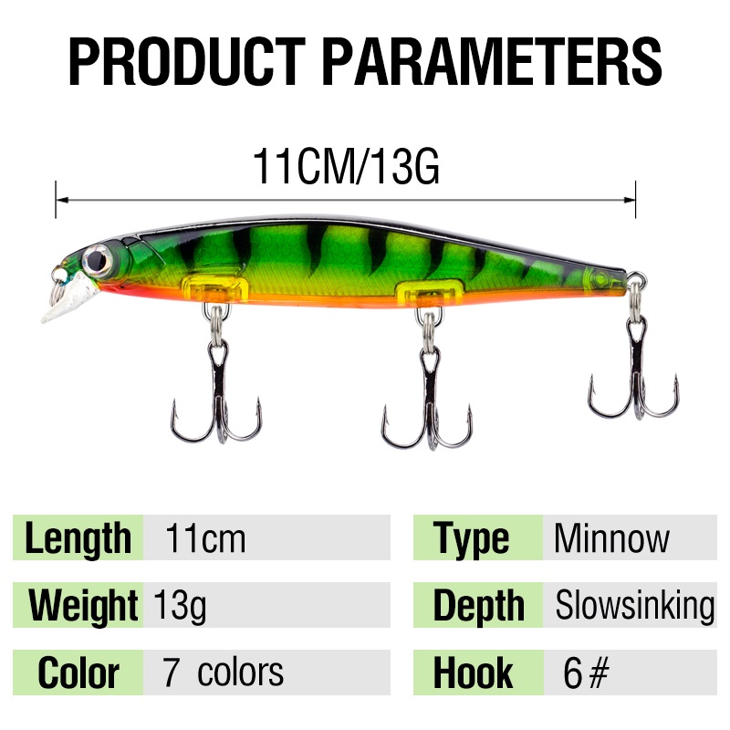 7warna Ikan Kecil Crankbaits 11cm /13g Slow Sinking Fishing Bait Lure 1PCS Keras SwimBait Lure 3D Eyes Bass Lures