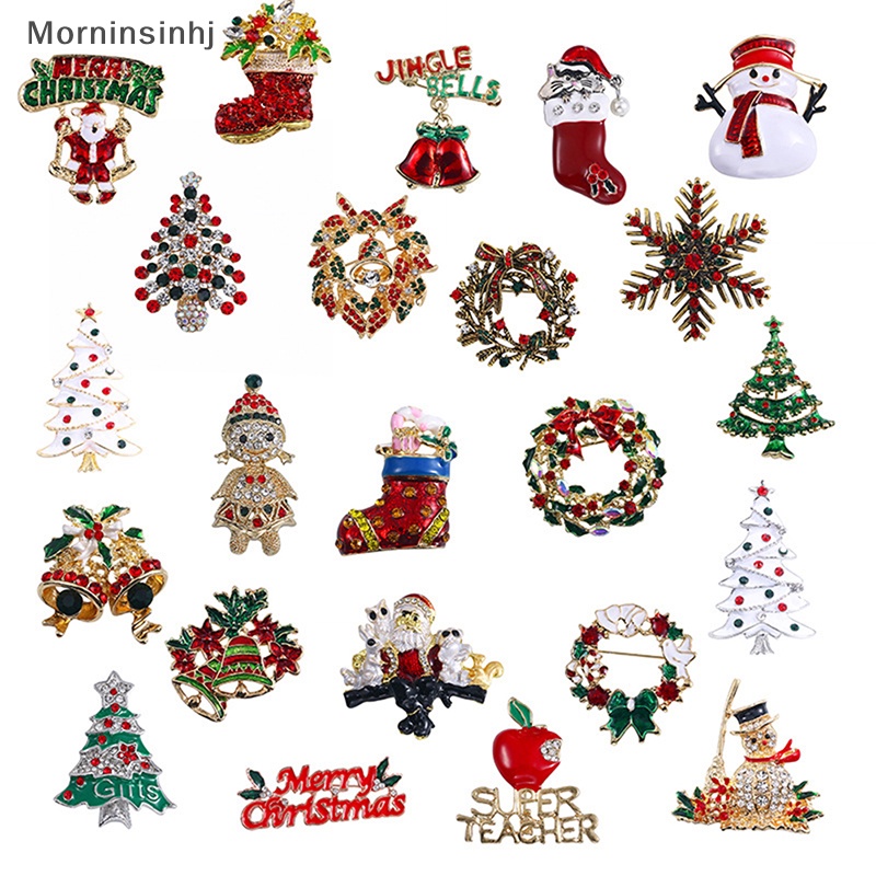 Mornin Tahun Baru Bros Pin Natal Elemen Pin Snowman Pohon Natal Perhiasan Pin Natal Kartun Bros Fashion Perhiasan Hadiah id