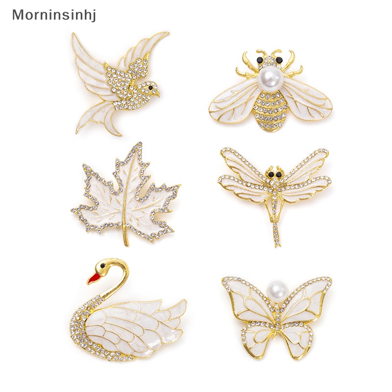 Mornin Seri Hewan Swan Bros Mutiara Kupu-Kupu Bros Untuk Wanita Aksesoris Pakaian Serbaguna Maple Bee Capung Korsase Ornamen id