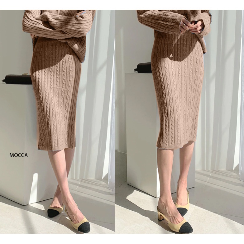 (RC-70) Rib knit midi skirt motif rantai / rok rajut wanita