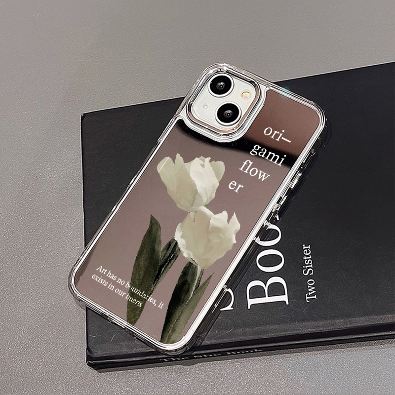 IPHONE Origami Bunga Cermin Ponsel Case Kompatibel Untuk Iphone11 12 13 14 12Pro 13Pro 14Pro Pro Max XR X XS Max Electroplating Tombol Perlindungan Mirror Cover