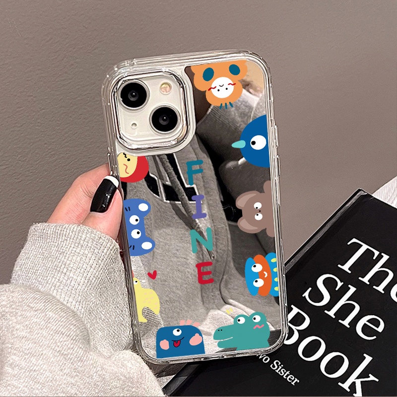 IPHONE Kartun Hewan Cermin Ponsel Case Kompatibel Untuk Iphone11 12 13 14 12Pro 13Pro 14Pro Pro Max XR X XS Max Electroplating Tombol Perlindungan Mirror Cover