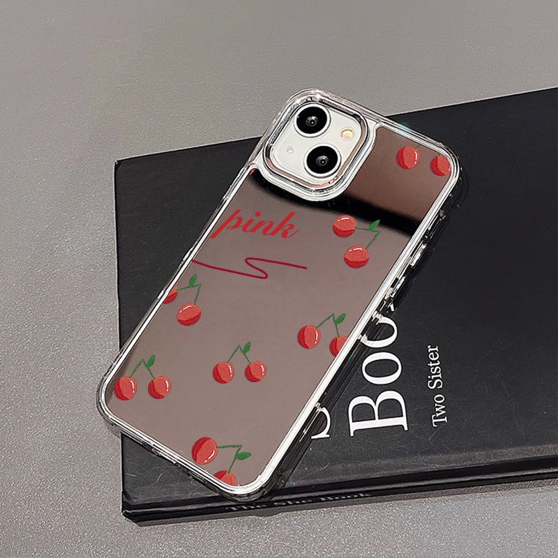 IPHONE Cherry Mirror Phone Case Kompatibel Untuk Iphone11 12 13 14 12Pro 13Pro 14Pro Pro Max XR X XS Max Electroplating Tombol Perlindungan Mirror Cover
