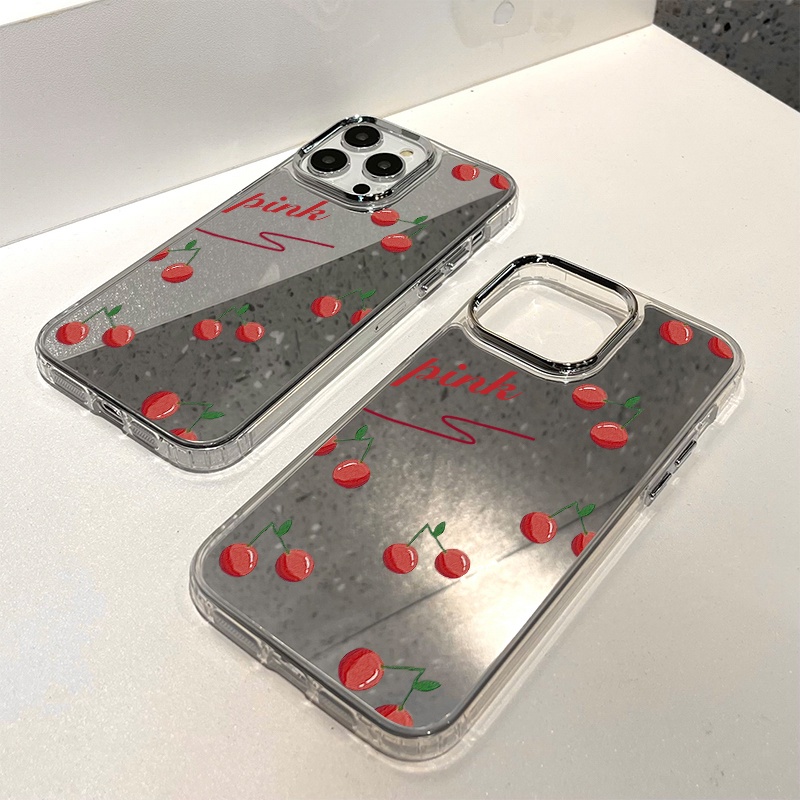 IPHONE Cherry Mirror Phone Case Kompatibel Untuk Iphone11 12 13 14 12Pro 13Pro 14Pro Pro Max XR X XS Max Electroplating Tombol Perlindungan Mirror Cover