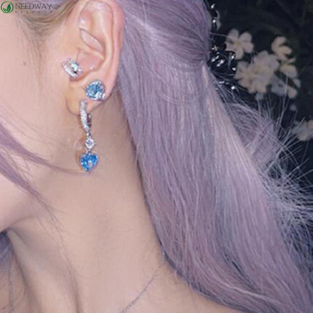 NEEDWAY Needway Anting Tusuk Wanita Elegan Manis Asimetris Untuk Gadis Temperamen Anting Klip On Vintage