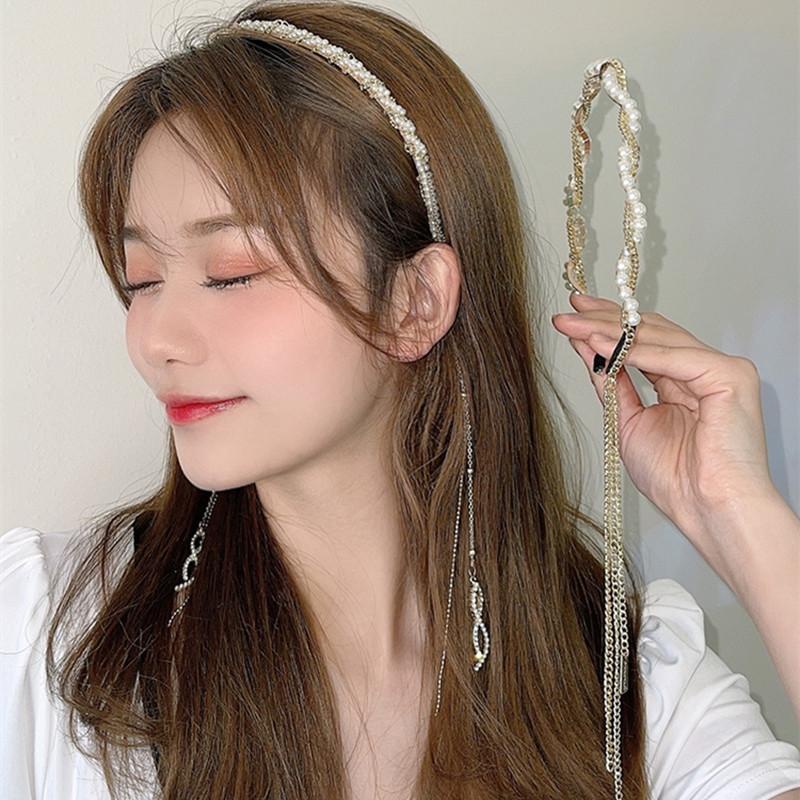 Mutiara Bunga Rumbai Bando Fashion Paduan Rantai Rambut Band Aksesoris Rambut Wanita