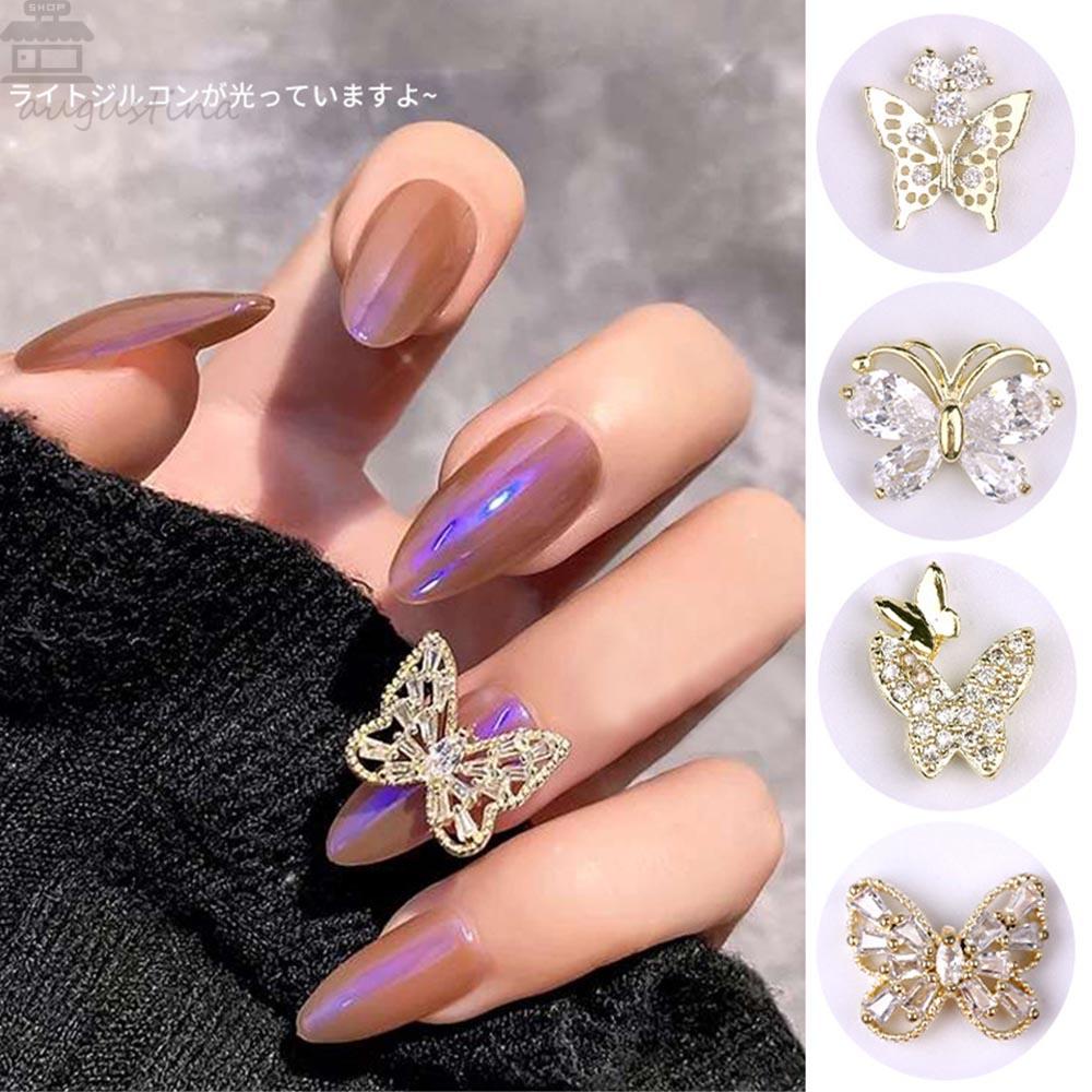 AUGUSTINA Agustina Kuku Zirkon Emas Bunga Kupu-Kupu Manicure Metal Bow Nail Jewelry