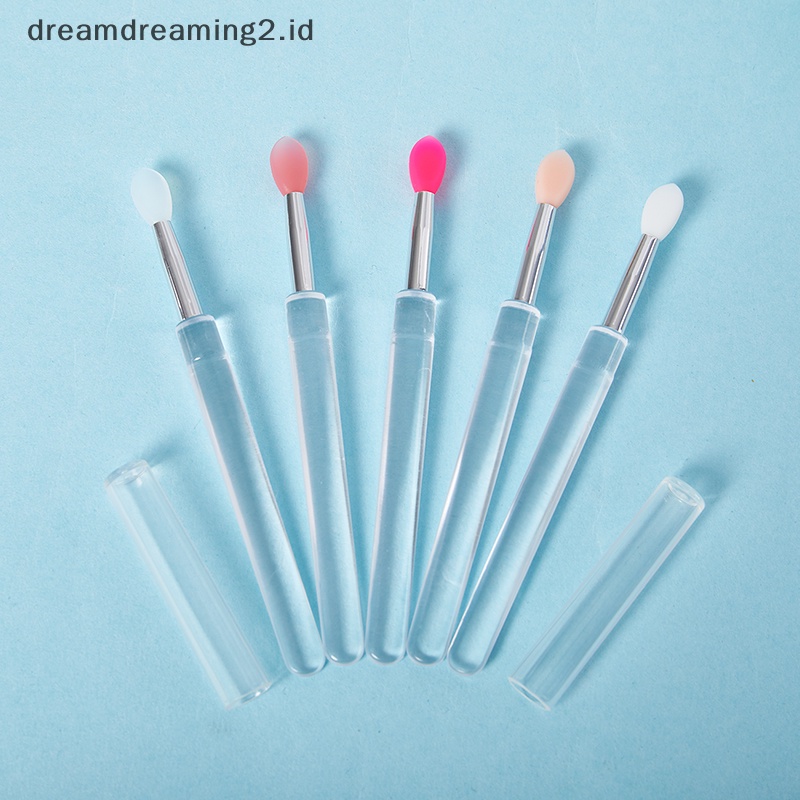 (drea) 2pcs Lip Gloss Aplikator Kuas Bibir Silikon Dengan Tutup Debu Brush Makeup //