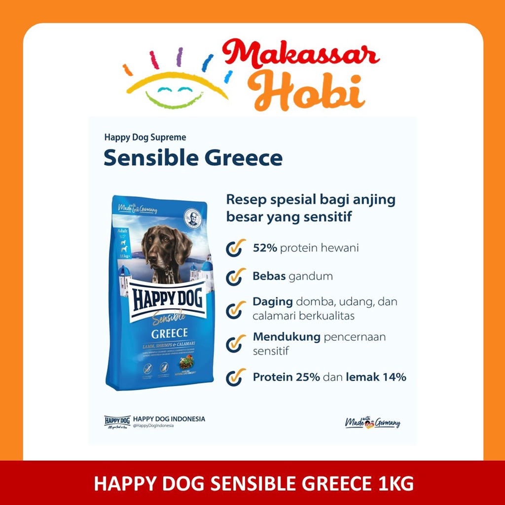 Happy Dog Sensible Greece 1kg Makanan Kering Anjing Dewasa Adult Food