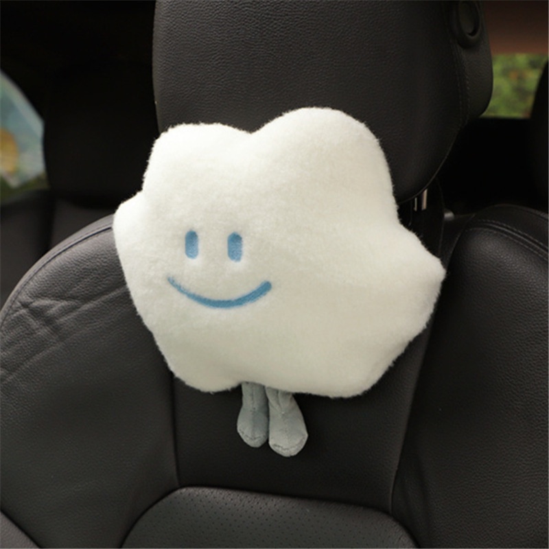 Headrest Kartun Mobil, Bantal Perlindungan Leher Awan Wajah Tersenyum Kreatif Mobil