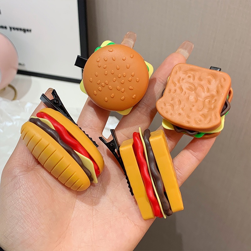 Kreatif Lucu Simulasi Makanan Hamburger Kentang Goreng Mini Rambut Klip Gadis Lucu Jepit Rambut