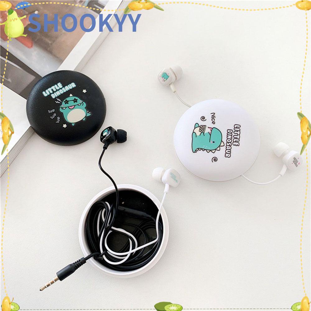 Chookyy Headphone Kabel, Earphone Kabel Plug 3.5mm, Dinosaurus Putih Indah /Pink /Hitam/Biru Dengan Kotak Penyimpanan Penyumbat Telinga Untuk Musik