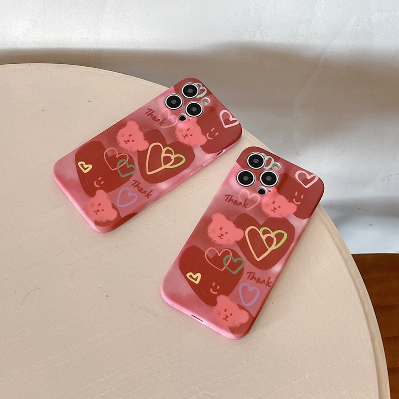 Cute Red Love Bear Soft TPU Case iP iPhone 6 6S 7 8 14 + Plus SE 2020 2022 X XR XS Max 11 12 13 Pro Max FTD Casing Apple