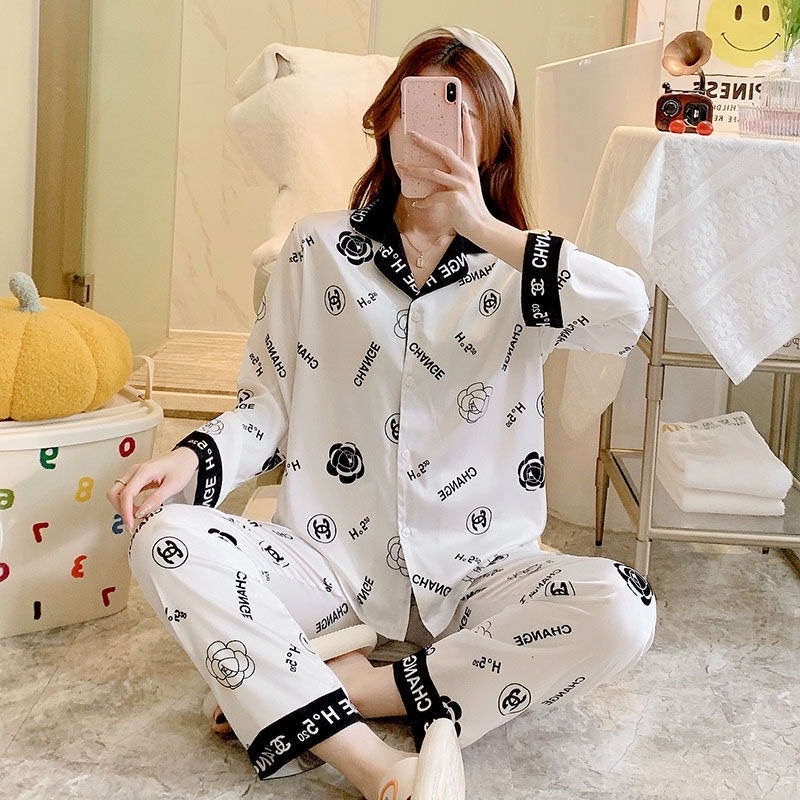 2023 Cetak Korea Baru Long -Sleeved Long Celana Piyama Set/Pakaian Rumah High -End
