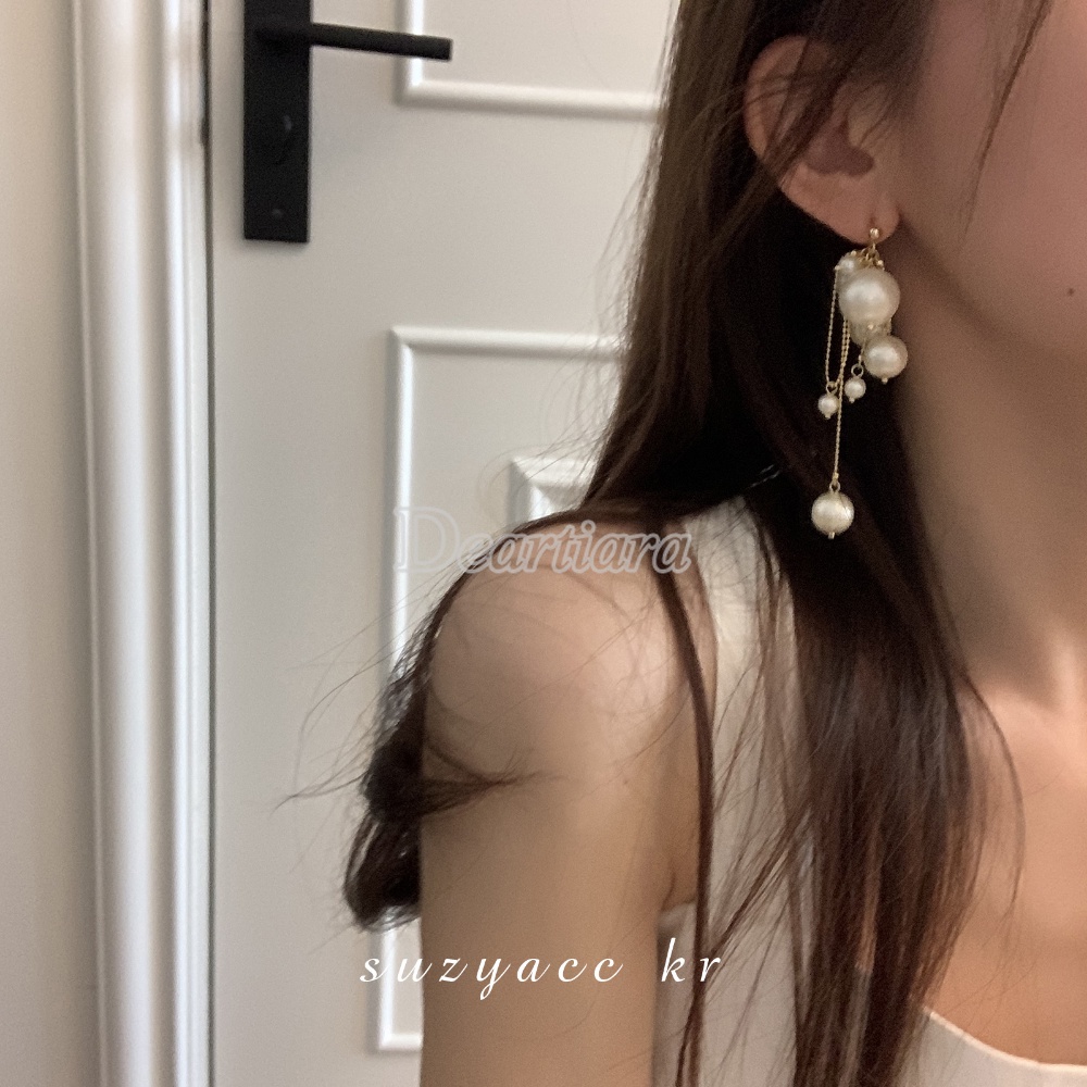 Mode Romantis Mutiara String Earrings Desain Rasa Anting Baru Kapas Pearl Earrings Jarum Perak