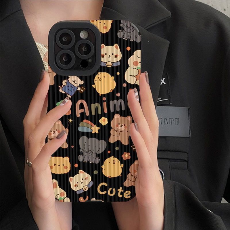 【Lamb Skin】SoftCase for IPhone 6S 7 Plus 8 Plus X XS XR XS Max 11 13 12 14 PRO Max 14 Plus 12 13 MINI Phone Case Black Animal Cartoon Cute Casing hp iphone 11