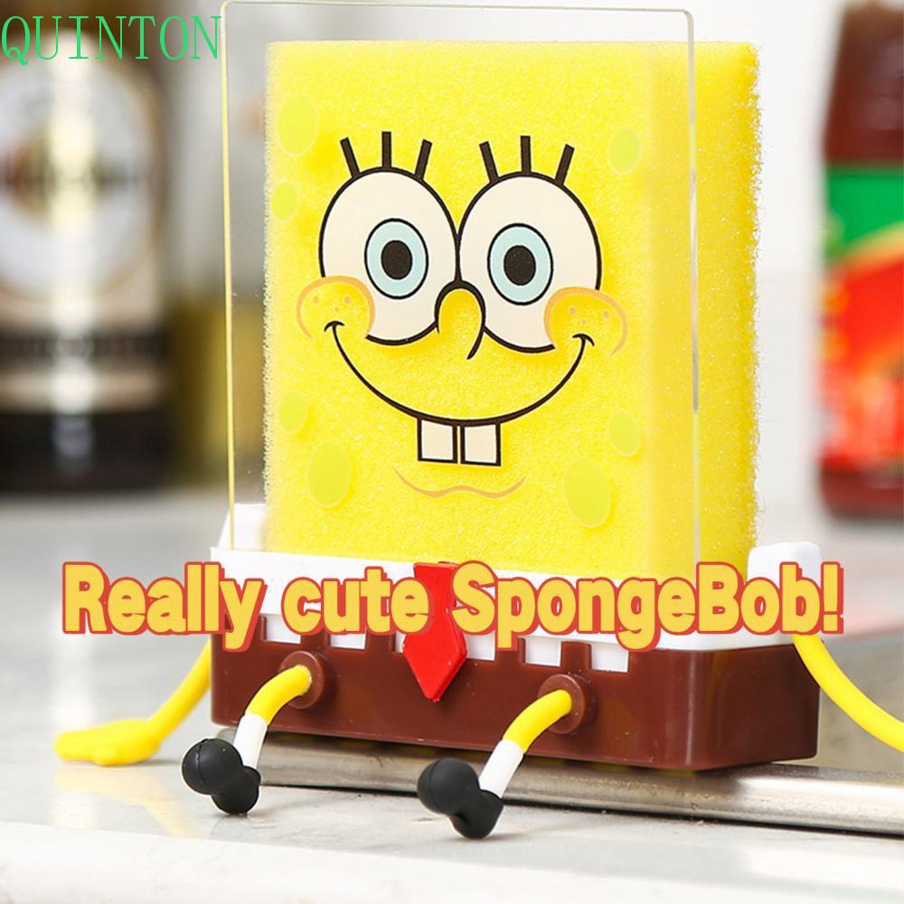 QUINTON Holder Spons SquarePants Kartun Keranjang Saringan Kecil Dengan Spons Aksesoris Dapur Drain Rack