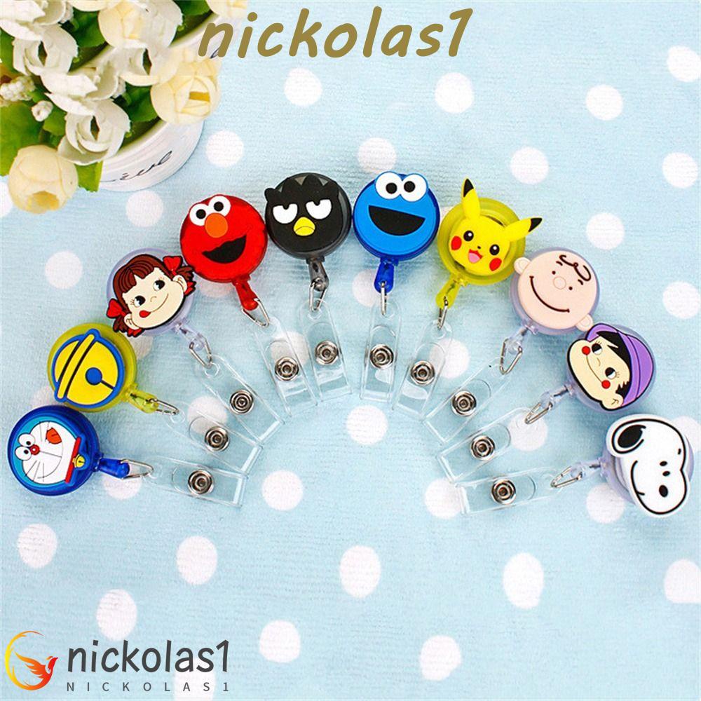 NICKOLAS1 Retractable Badge Reel Alat Kantor Kartun Pikachu Doraemon Perawat Dokter Nama Card Holder