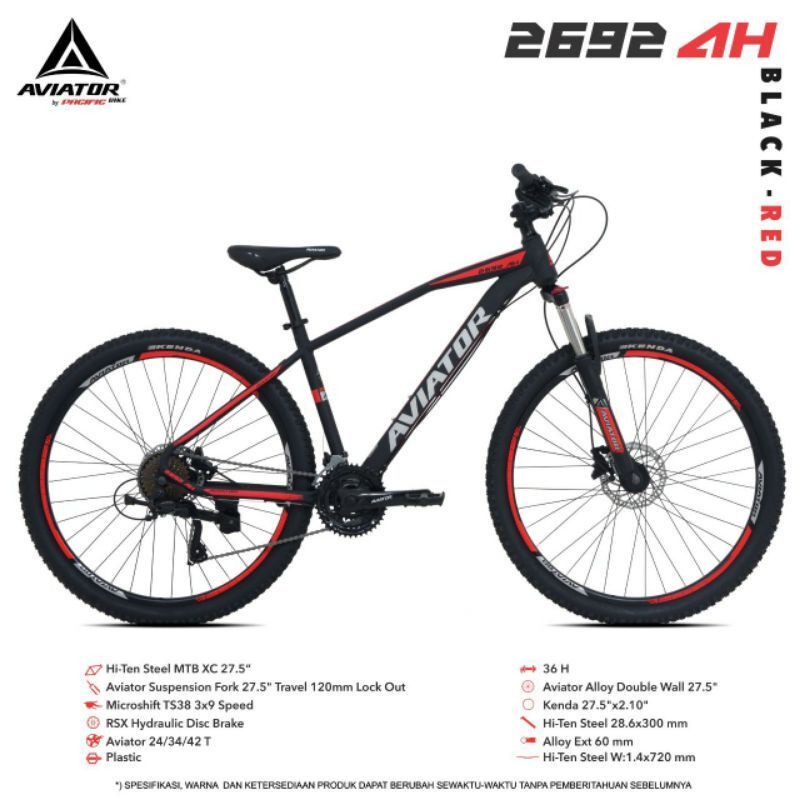 Sepeda gunung mtb dewasa 27.5 inc aviator by.pacific 3x9 speed rem oli hidrolik