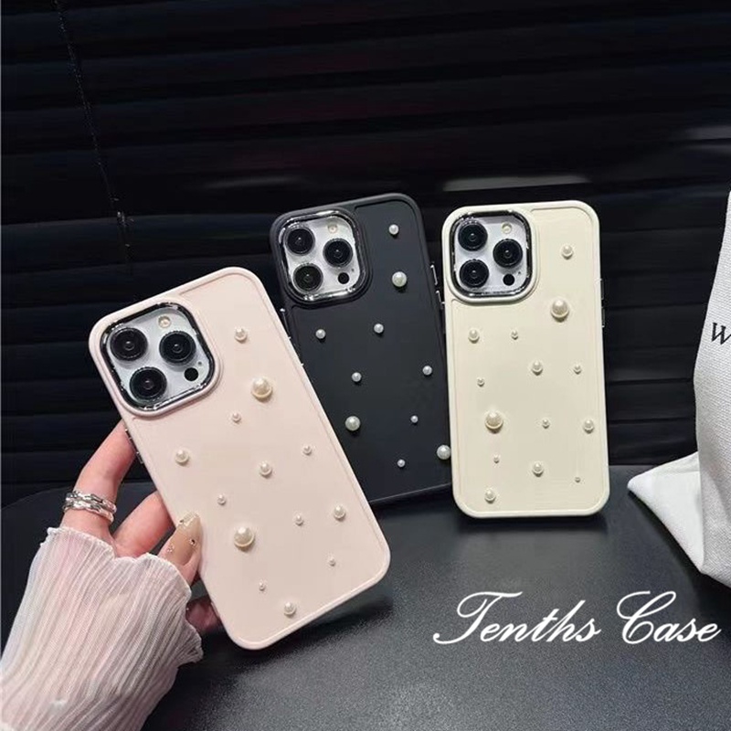 Kompatibel Untuk IPhone14 13 12 11 Pro Max8 7 6 6s Plus X Xr Xs Max SE 2020lapisan Penutup Belakang INS Gaya 3D Mutiara Kecil Warna Solid Casing Ponsel