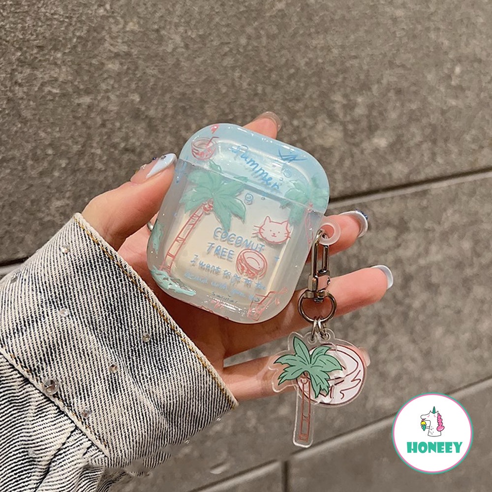 Casing Earphone Pohon Kelapa Kucing Yang Indah Untuk Airpods Pro2 Airpods1 2 3kotak Pengisian Bluetooth Pelindung Earphone Case Cover