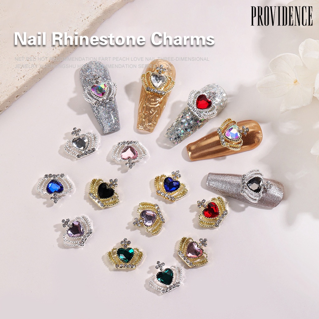 Providence 10 Pcs Shiny Love Heart Nail Rhinestone Multicolor Alloy Mahkota Kuku Charms Perhiasan Aksesoris