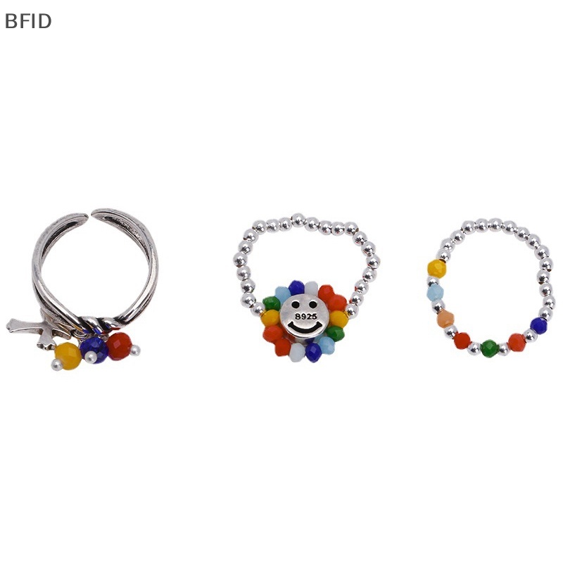 [BFID] Manik-manik Warna-Warni Smiley Elastis Manik-Manik Diy Cincin Gadis Ins Desain Niche Jari Telunjuk Cincin Pasang Perhiasan Wanita Lucu Cincin [ID]