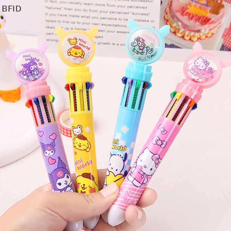 [BFID] 10warna Bolpoin Multi Warna Kawaii Kartun Tekan-Jenis Warna Pulpen Alat Tulis Sekolah Pasokan Multi-Fungsi Hadiah Alat Tulis [ID]