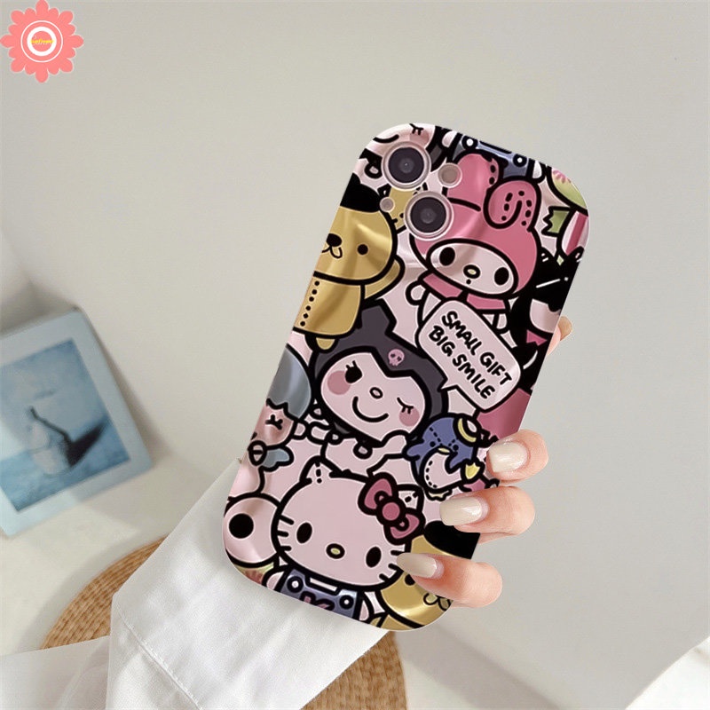 Casing Kartun Untuk Redmi 9T 9C Nfc9 10A 10C A2 A1 9A Redmi Note8 10s 11 12 9 11s 10 Pro Max POCO M3 Lucu Hello Kitty Cute Doodle Inggris Kulomi 3D Wavy Curved Edge Soft Case