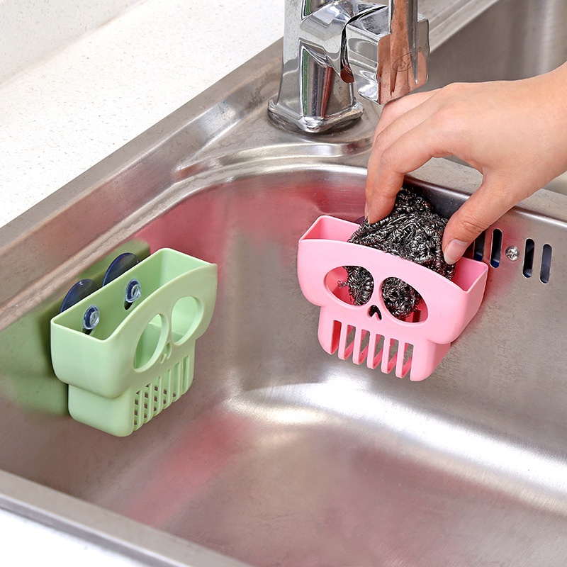 Bathroom Skull Shape Storage Rack/ Kitchen Sink Faucet Shelf/ Soap Sponge Holder Organizer/ Kitchen Drain Rack Basket Accessories