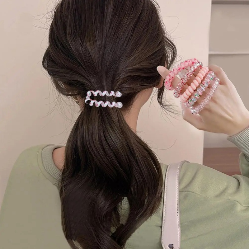 6 Pcs/ Set Candy Color Hair Rope/ Lady Summer Telephone Wire Elastic Hair Band/ Frosted Spiral Cord Rubber Hair Tie