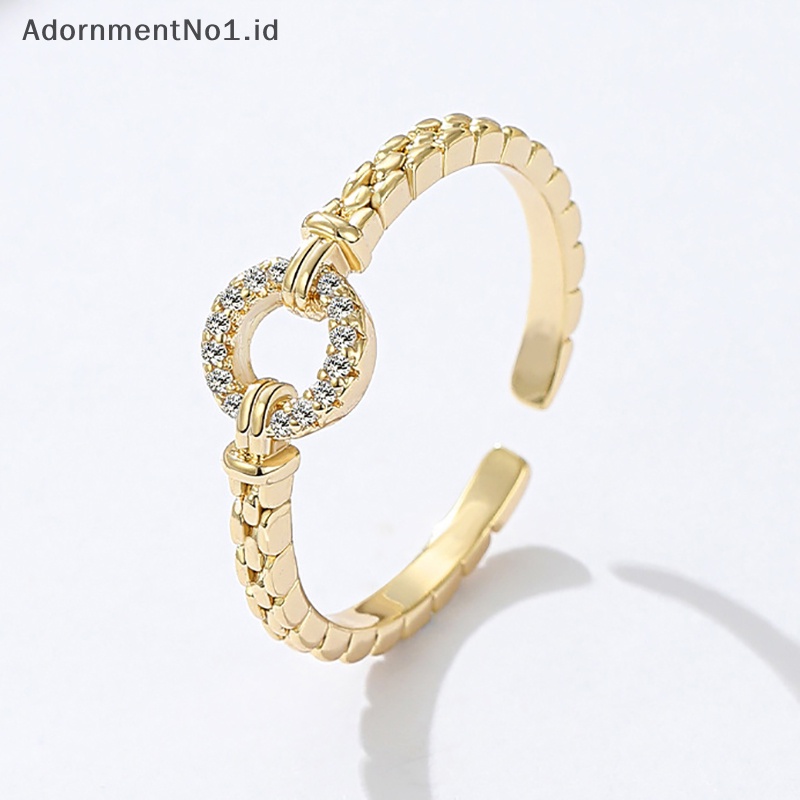 [AdornmentNo1] Shiny Zircon cincin bulat Punk Rock putaran pembukaan Adjustable Alloy jari cincin untuk wanita Fashion perhiasan aksesoris hadiah