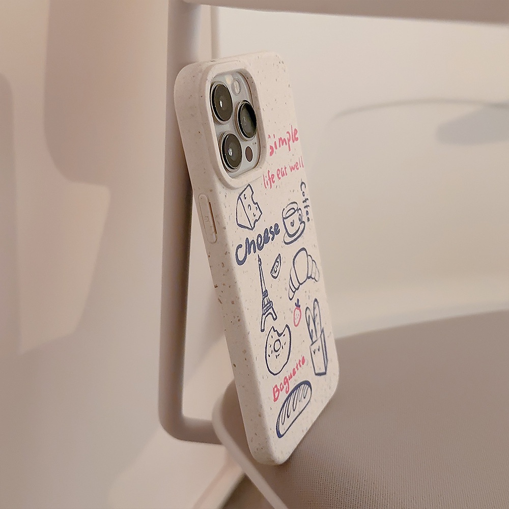 IPHONE Lukisan Tangan Doodle French Breakfast Degradable Ramah Lingkungan Phone Case Cover Untuk Iphone7 8 PLUS X XR XS 11 12 13 14 MINI PRO MAX Se2020