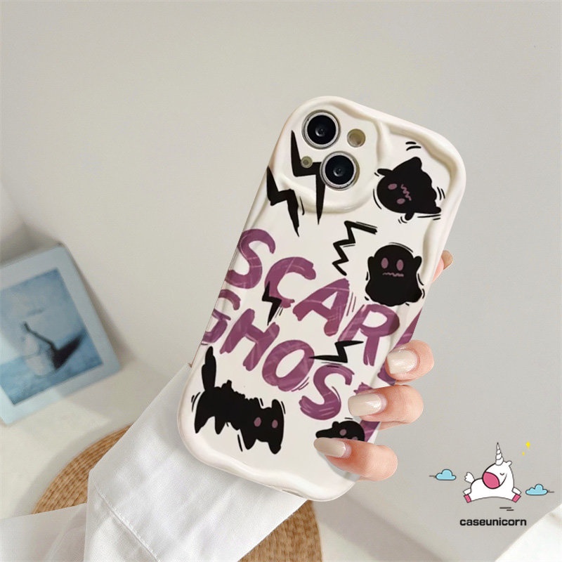 Untuk Realme C53 C11 C35 C33 C55 6i 5s 9i 5i 5 7i C31 C25 C15 C30 C25s C21Y C25Y C21 C20 C17 C20A C12 C3 C2 C1 Pasangan Kartun Doodle Hantu Kucing Lucu 3D Bergelombang Lengkung Tepi Soft Cover