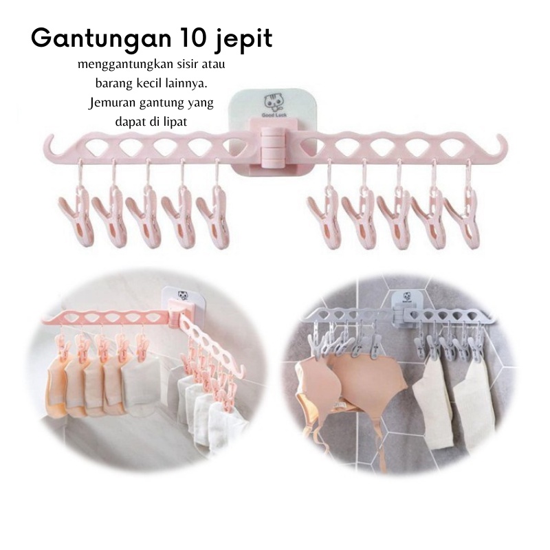 [GOS] - C207-Gantungan Tempel 10 Jepit - Gantungan Jemuran Kaos Kaki Tempel Wall Drying Clip