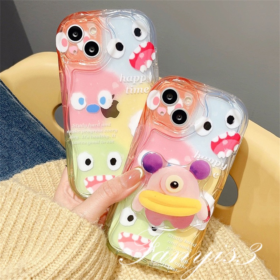 Redmi 12 12C A1 10C 10 10A 9 9A 9C 9T Note 12 12s 11s 10s 11 10 9s 9 Pro Xiaomi Poco X3 X3NFC X3Pro 12 11 Lite Cartoon Monster Wavy Curved Edge Phone Case TPU Soft Cover With Bracket